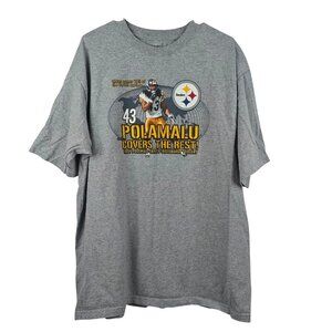 Vintage Reebok Pittsburgh Steelers Troy Polamalu Graphic T-Shirt XL Gray